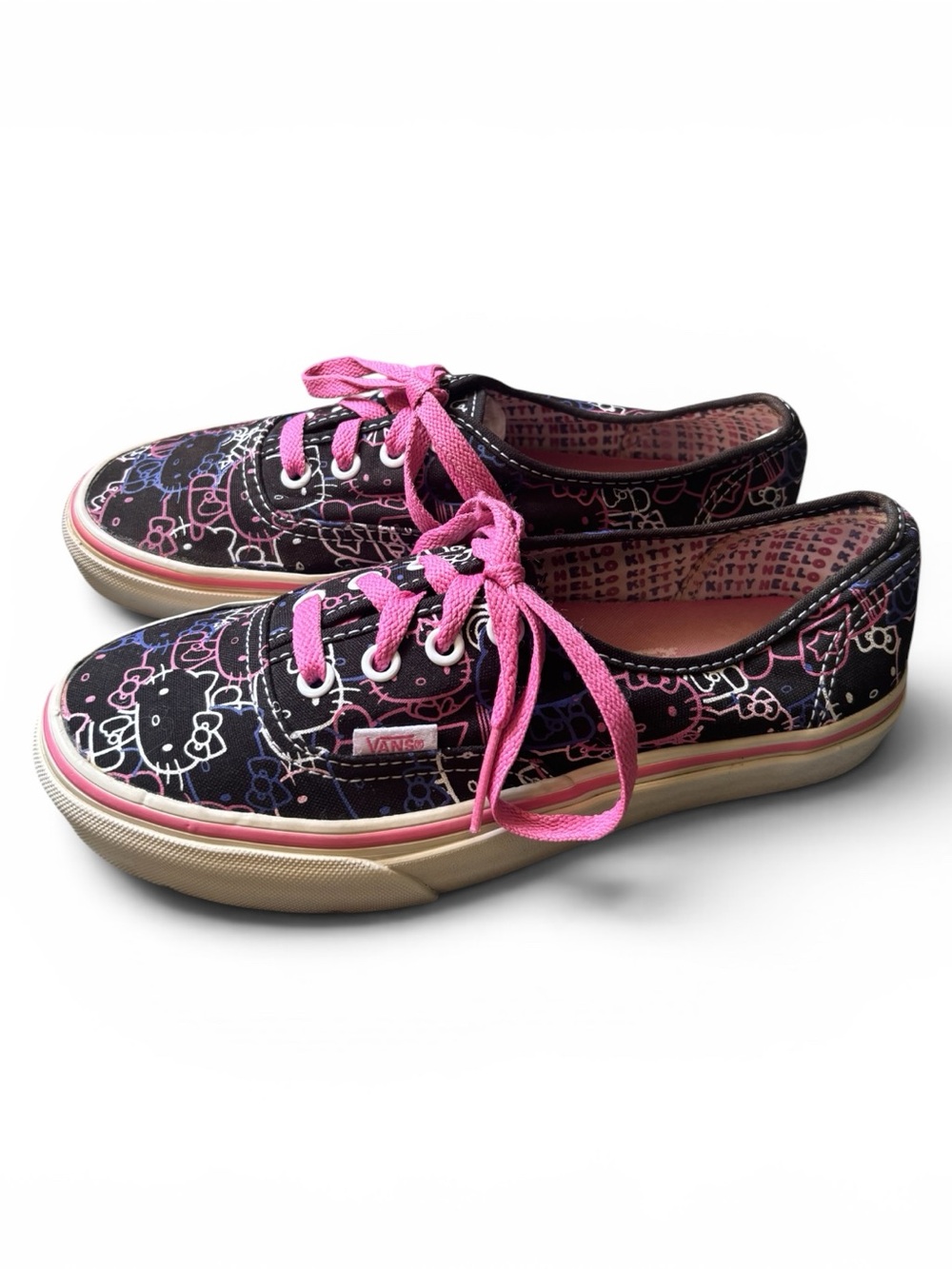 Vans Black Hello Kitty Sneakers with Pink Laces Women’s Size 6.5 Low Top Canvas